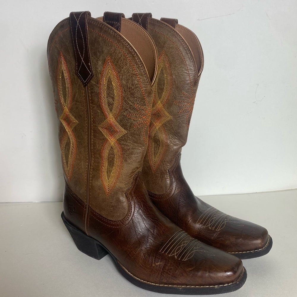 Ariat Round Up Western Boot Brown Womens Size 6.5 B Cowboy $149 Acorn 10016321